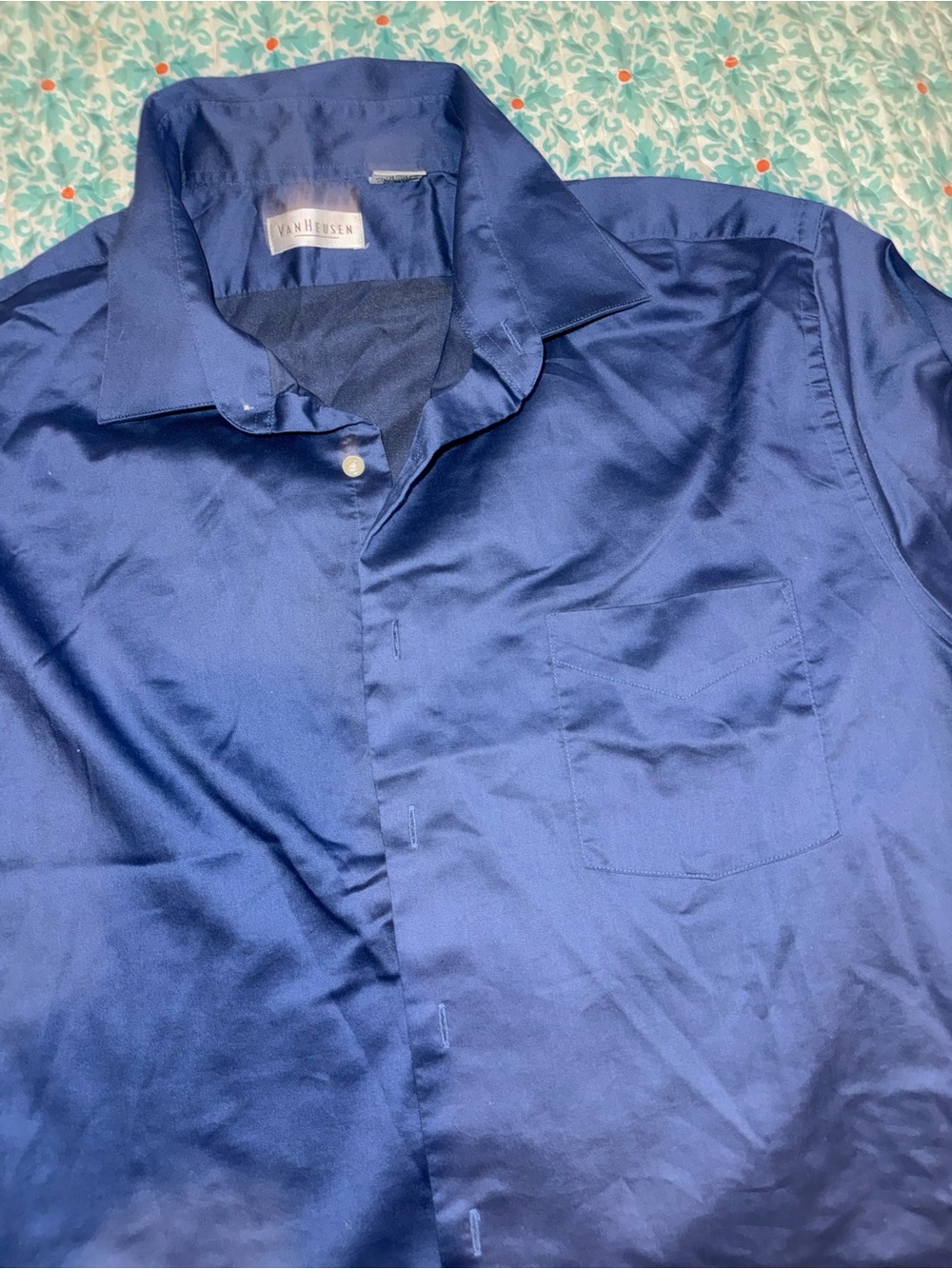 Van Heusen Men's Navy Blue Satin Button-Down Shirt